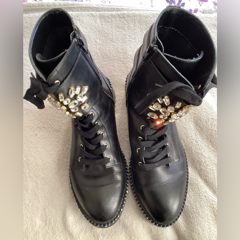 Kurt Geiger Black Embellished Combat Boots